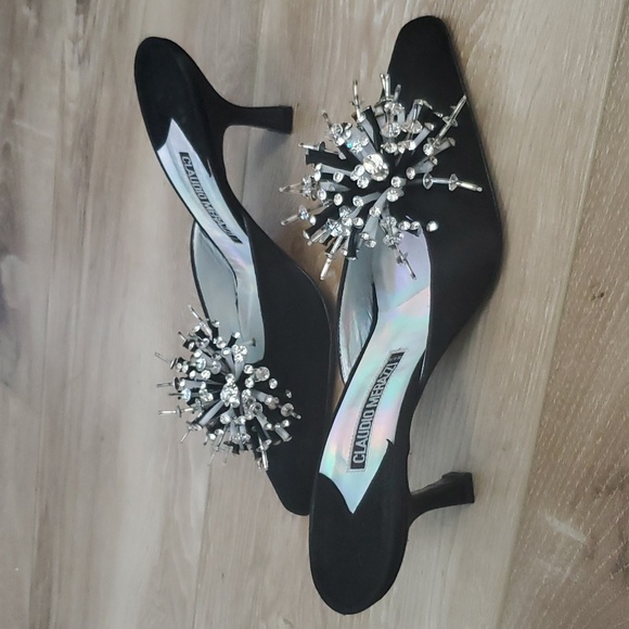 EUC Claudio Merrazi Glitzy Satin Kitten Heel Mules - Picture 8 of 11